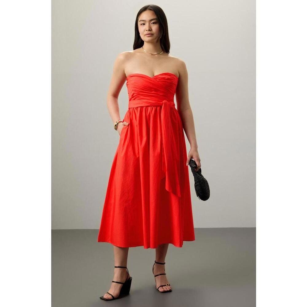 TOCCIN x RTR Red Tie Waist Strapless Dress Size 10 with Discoloration